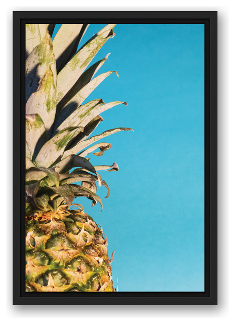 Large Pineapple Blue 12x18 Black Floating Framed Canvas