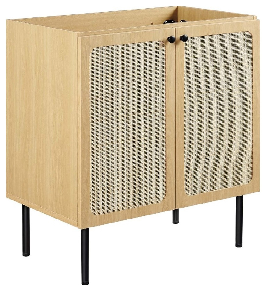 Modway Chaucer 30" Wood & Rattan Bathroom Vanity Cabinet in Oak - Tropical - Bathroom Vanities ...