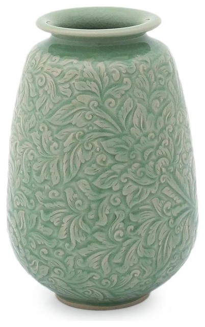 Divine Profusion Celadon Ceramic Vase Thailand Traditional Vases By Novica Houzz