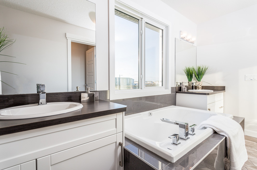 Transitional home design photo in Edmonton