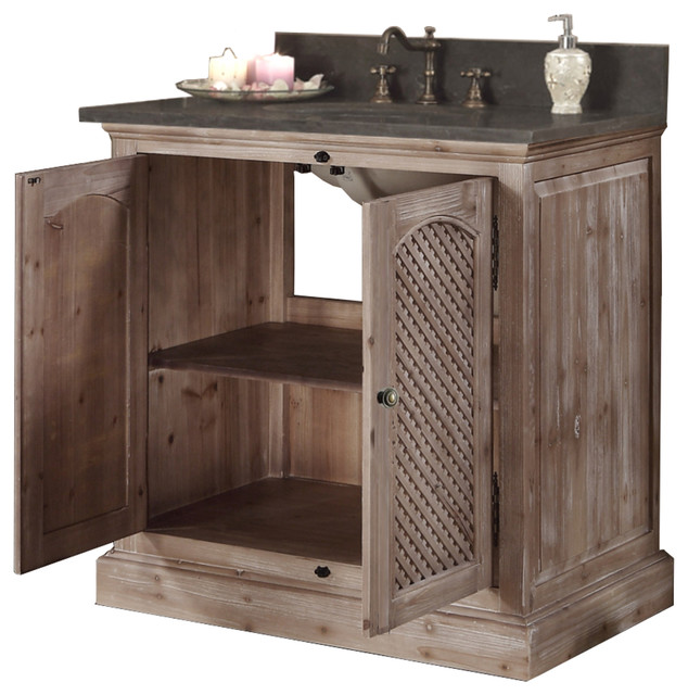 36" Solid Wood Sink Vanity With Carrera White Marble Top And Round Sink