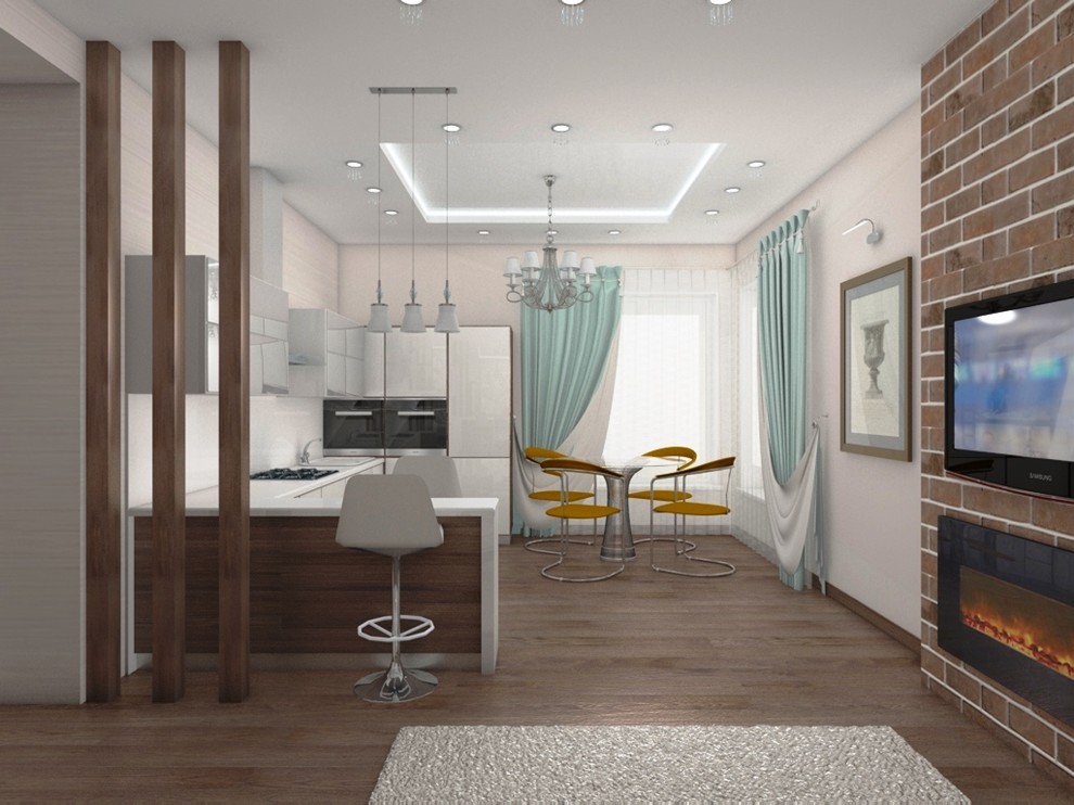 Нежная гостиная с камином