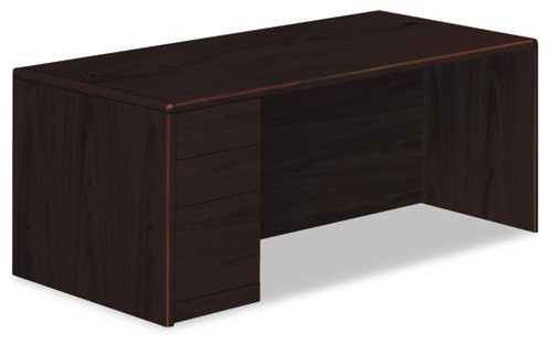 Hon 10700 Series Single Pedestal Desk, Full Left Pedestal, 72"X36", Mahogany