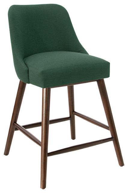 Rounded Back Counter Stool In Linen Conifer Green