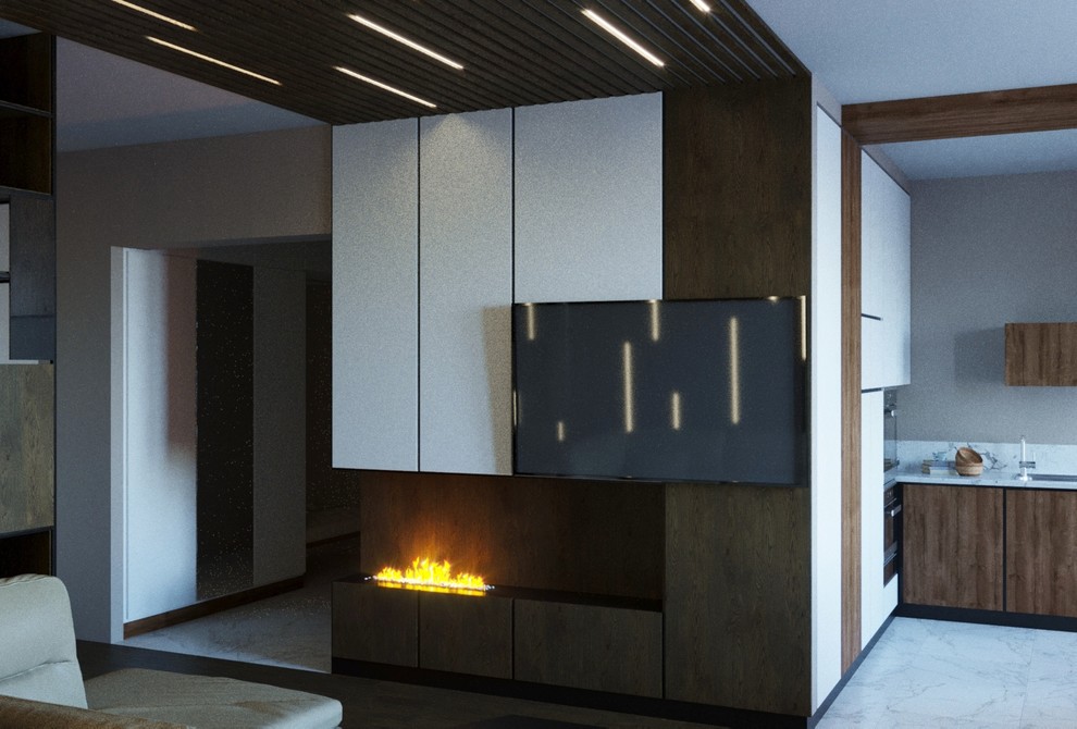 Дизайн интерьера в современном стиле с яркой акцентной стеной, Воронеж