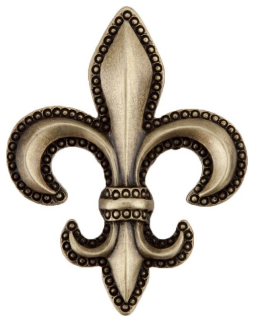 FleurDeLis Knob, Antique Brass Mediterranean And