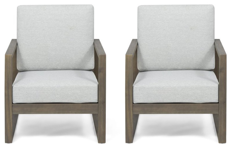 Noble House Belgian Outdoor Acacia Wood Club Chair in Gray (Set of 2