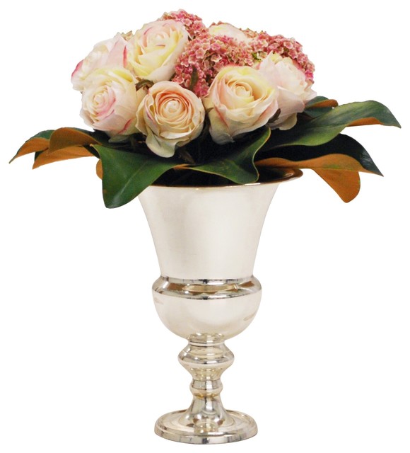 Regal Rose In Silver Vase Traditional Artificial Flower