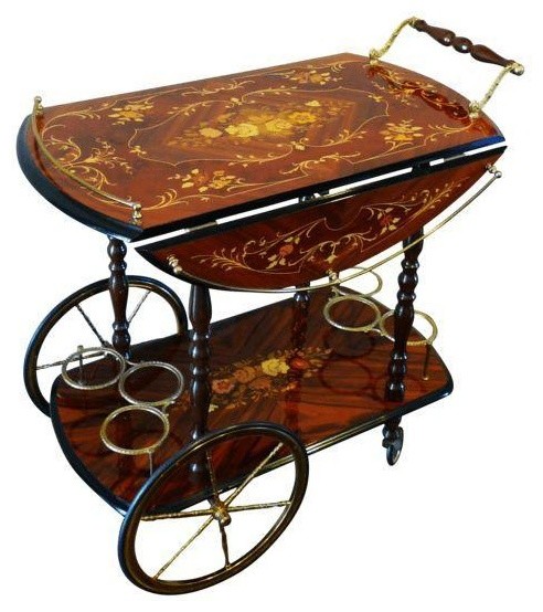 Used Vintage Italian Marquetry Inlay Bar Cart Mediterranean Used Vintage Italian Marquetry Inlay Bar Cart