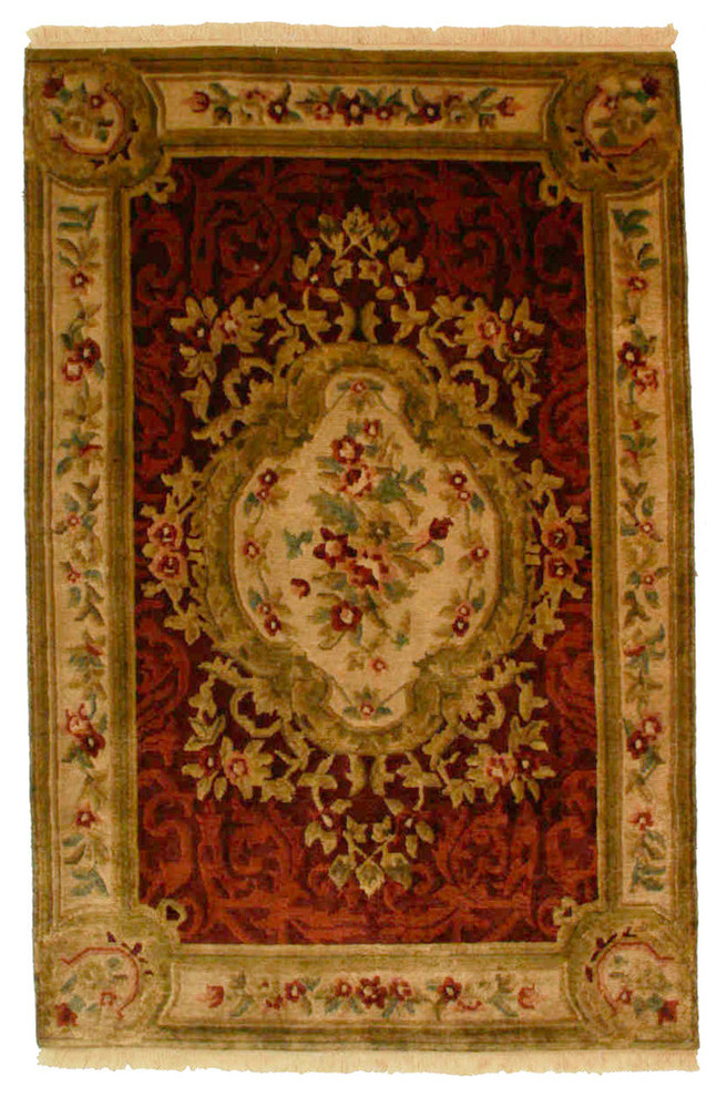 3'11x5'11, Handmade Luxury Aubusson Rug, 3'11"x5'11" Victorian Area