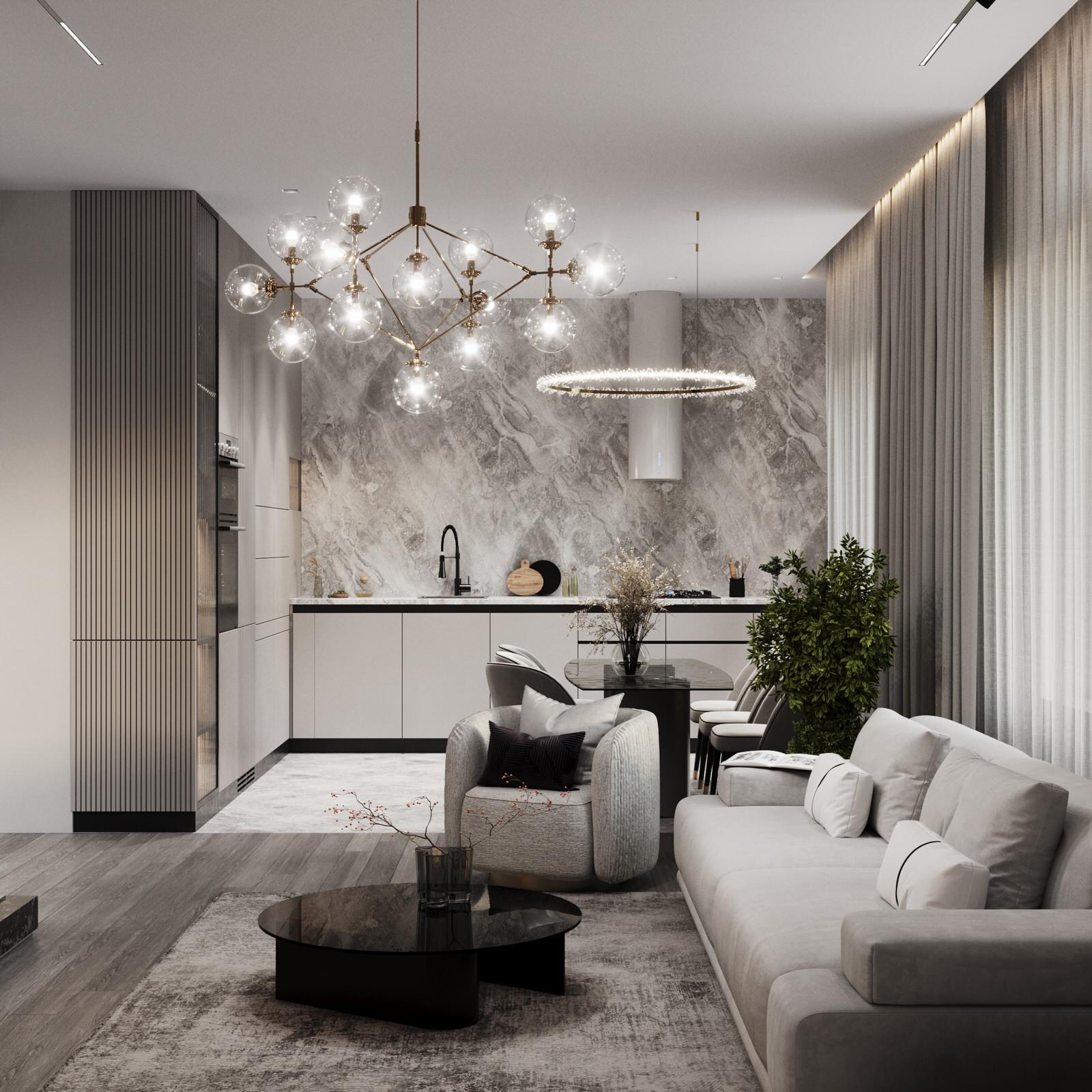3D visualization of a luxurious open-plan space