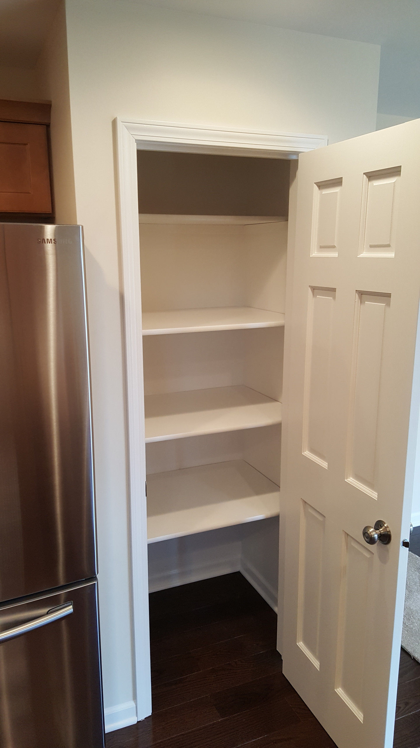 Newly added shelved out pantry