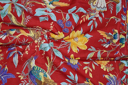 Indian Cotton Fabric - Bird Print Cotton Fabric, Indian Cotton Fabric in Coral