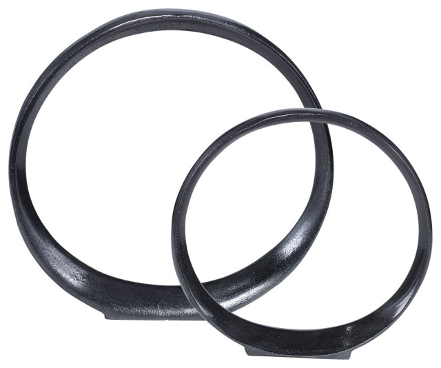 Uttermost Orbits Black Ring Sculptures, Set of 2