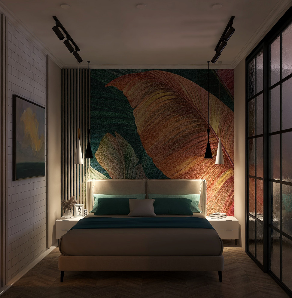 Спальня в современном стиле с яркими цветами