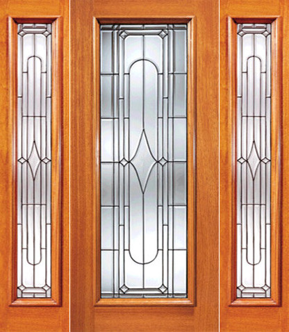 Art Deco Beveled Glass Exterior Door and Two Sidelite
