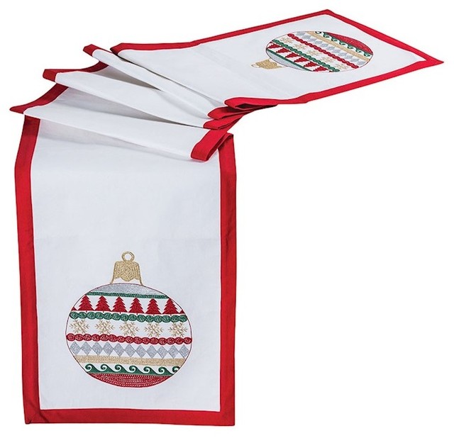 Pomeroy Ornament Table Runner, Evergreen, 14"x96" - Contemporary