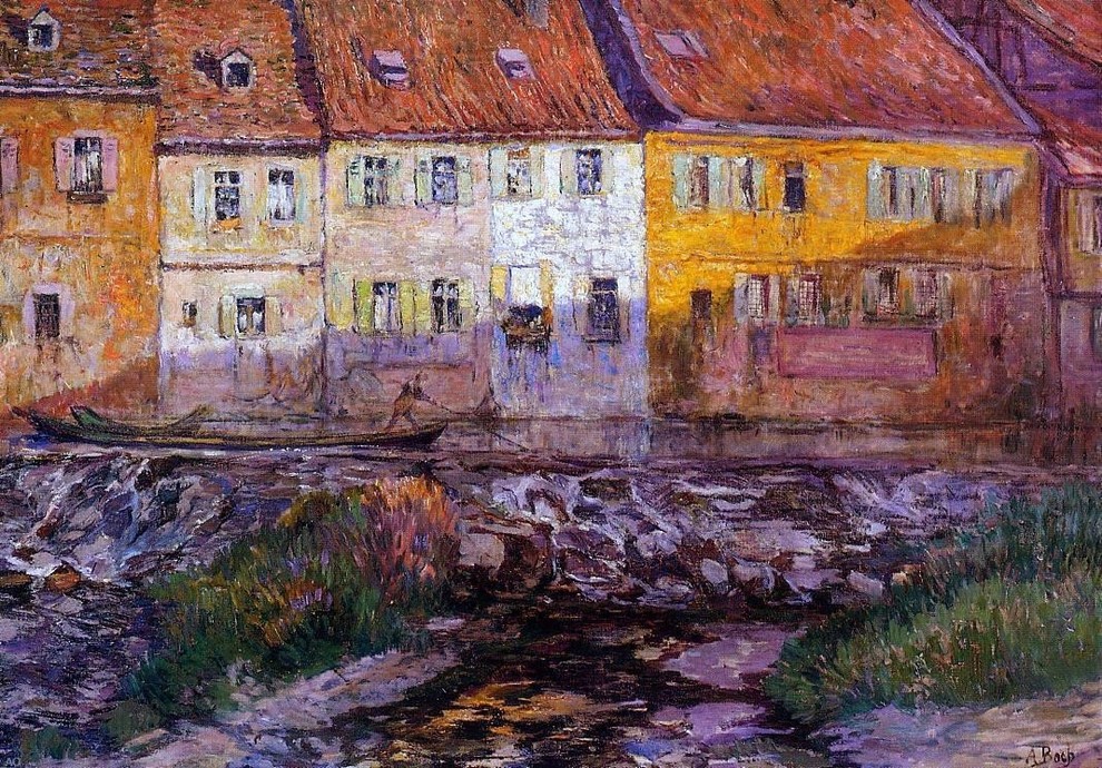 Anna Boch Pink and Yellow Houses - 18" x 27" Premium Canvas Print