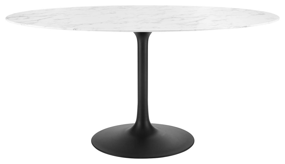 Lippa 60" Oval Artificial Marble Dining Table Black White Midcentury