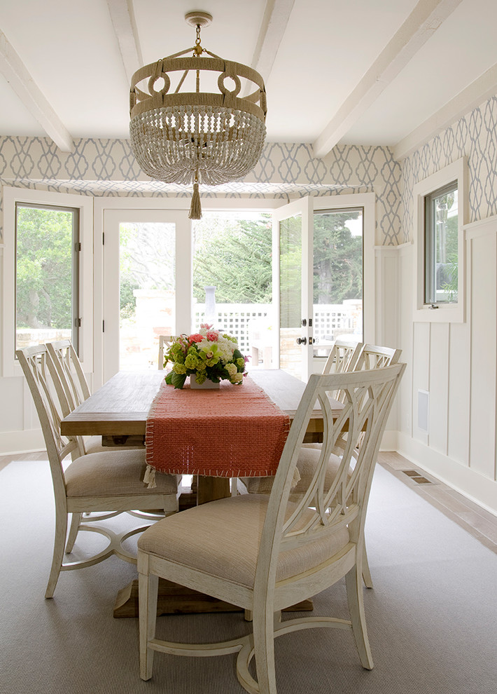 Mid-sized beach style kitchen/dining room combo photo in San Francisco with white walls