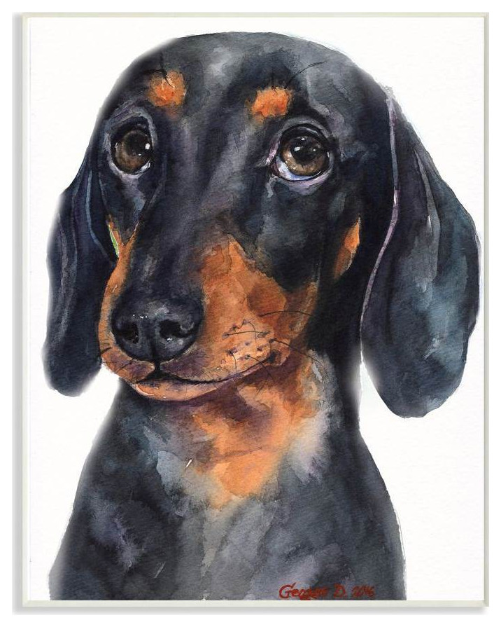 Dachshund Puppy Dog Pet Animal Watercolor Painting Wooden Wall Art (15 in. W x 1