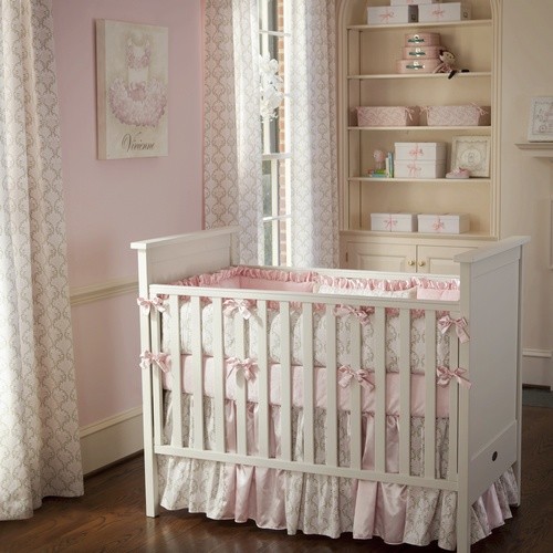 Pink And Taupe Damask Crib Bedding Collection By Carousel Designs