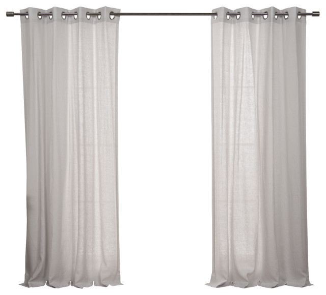 100% Linen Silver Grommet Curtain Set, Light Grey, 52" W X 84" L