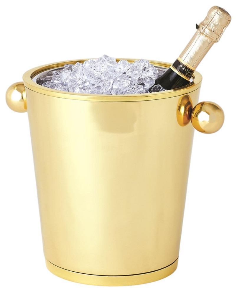 Luxe Hollywood Regency Wine Chiller Bucket Gold Brass Champagne Tabletop Ice Contemporary