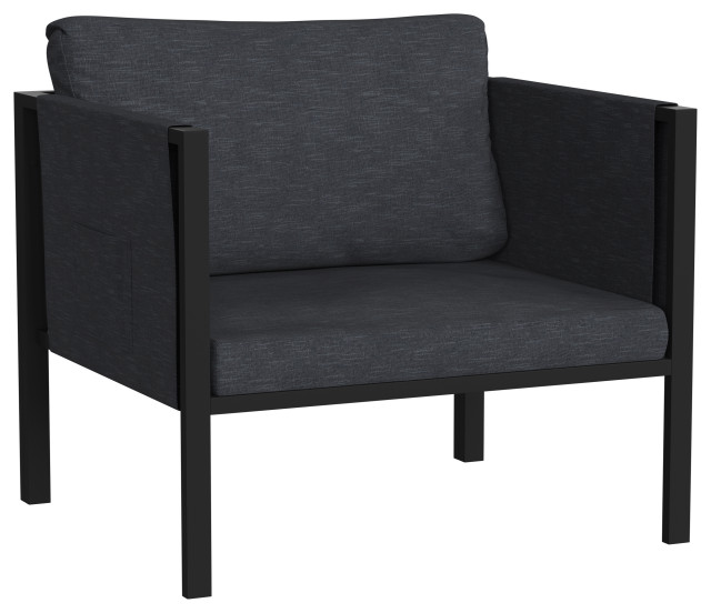 Outdoor Patio Chair With Fabric Cushion And Metal Frame Transitional