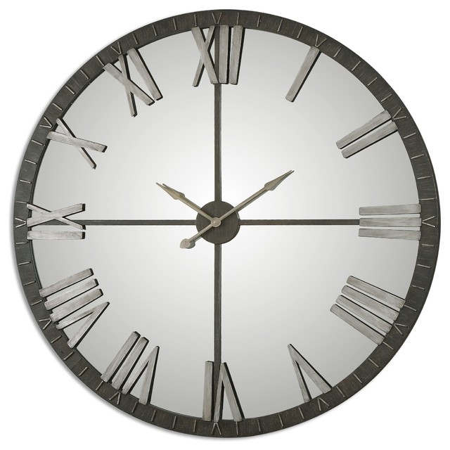 Xl 60 Mirrored Round Wall Clock Industrial Clocks By My Sy Home Houzz - Xl Mirrored Wall Clock