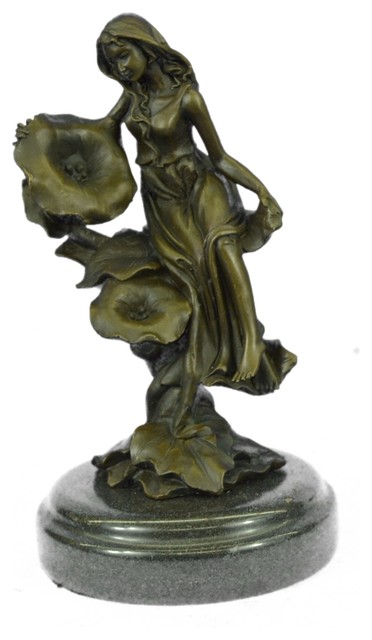 Bronze Flower Fairy Nymph Nude Figurine Statue Sculpture Home Decor Gold Patina Art Sculptures