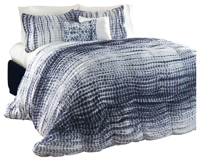 Pebble Creek Tie Dye Duvet Covers 3 Piece Set Navy And White Pebble Creek Tie Dye Duvet Covers 3 Piece Set Navy And White Contemporary Sets By Lush Decor