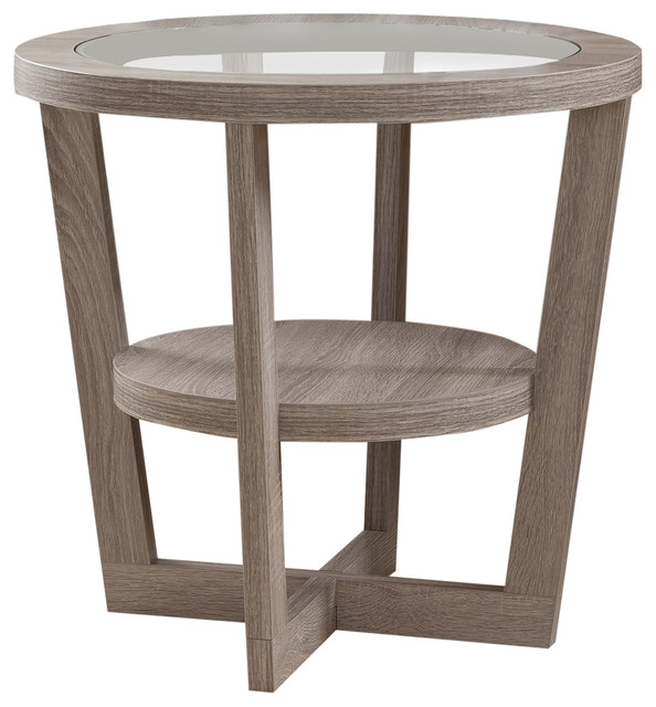 Cominos Round End Table, Light Oak Contemporary Side Tables And End