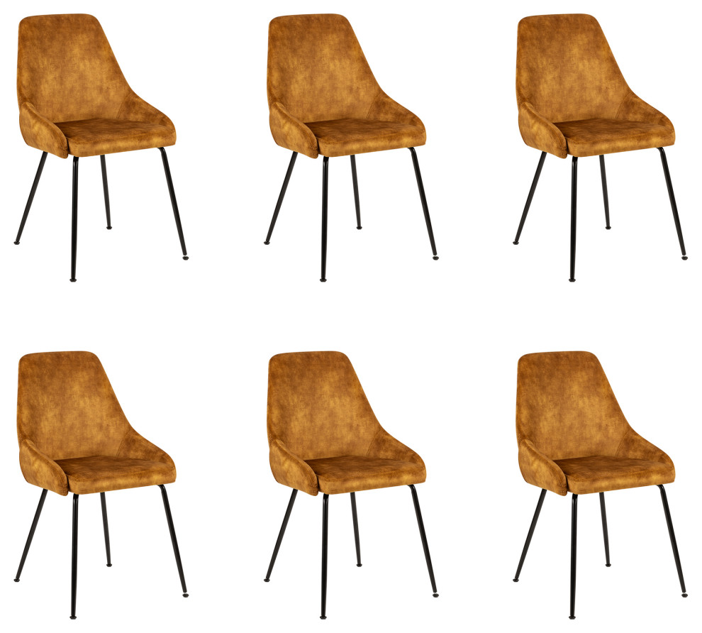 Brown Velvet Upholstered Dining Chairs Set of 6 Midcentury Dining