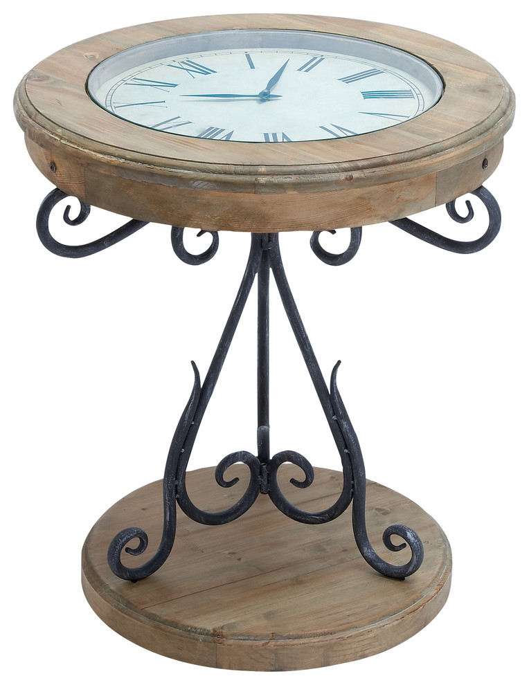 Casa Cortes Exposed Wood Round Clock Coffee and End Table