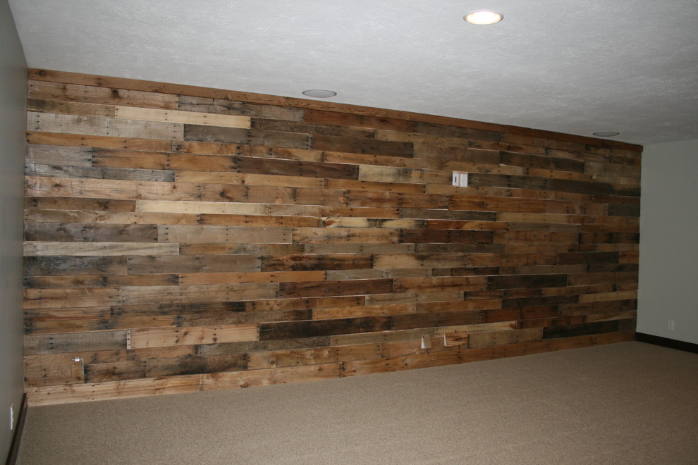 Inspiration for a rustic basement remodel in Omaha