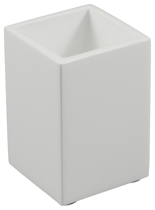 White Lacquer Bathroom Accessories, Brush Holder Transitional