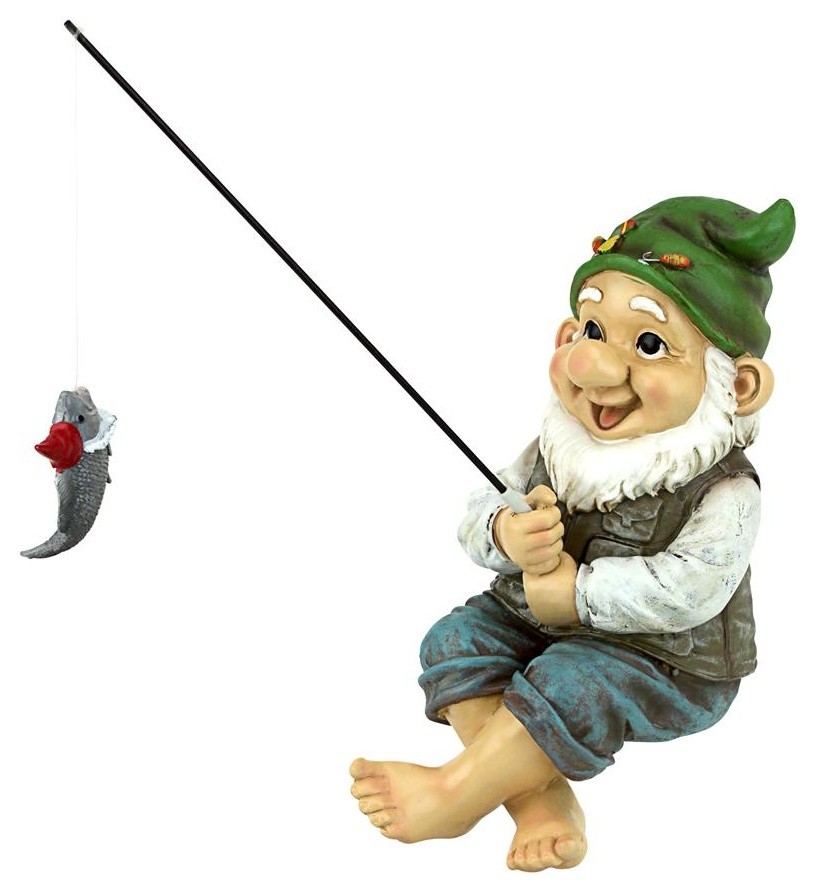 Ziggy The Fishing Gnome Sitter Statue Rustic Garden Statues And