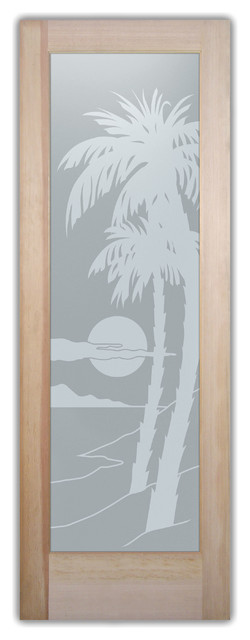 Bathroom Doors - Glass Bathroom Door Frosted Obscure  PALM SUNSET