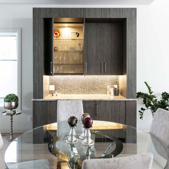 Modern bar in a woodlook Contemporary Home Bar Calgary by Zen