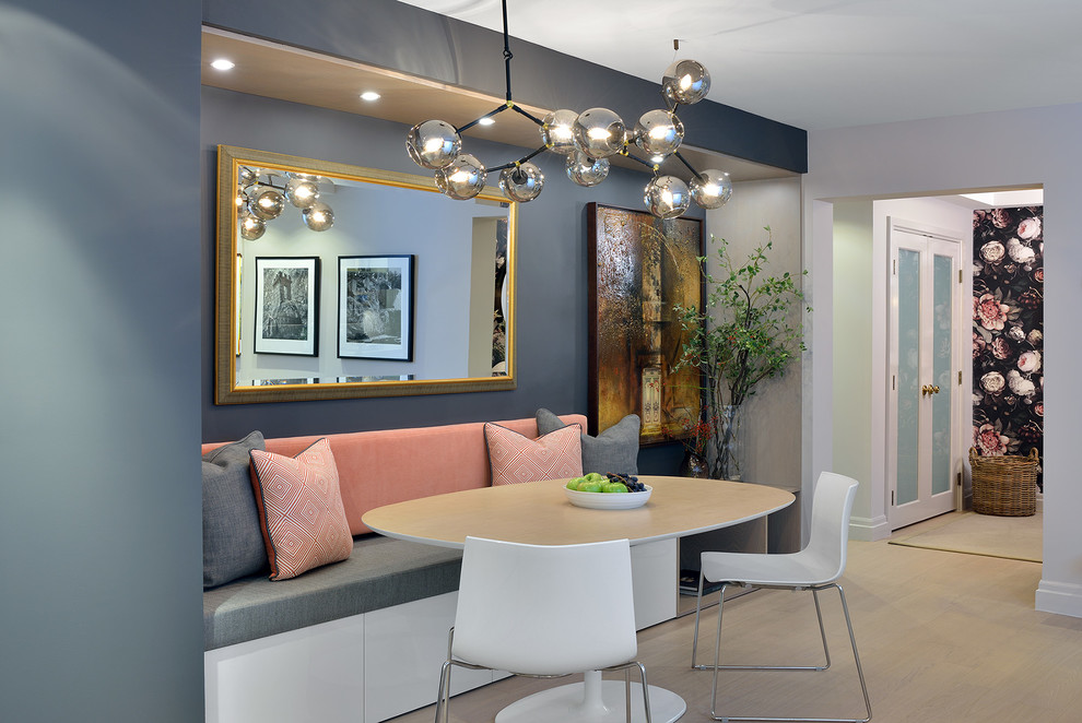Inspiration for a mid-sized contemporary light wood floor kitchen/dining room combo remodel in Toronto with gray walls
