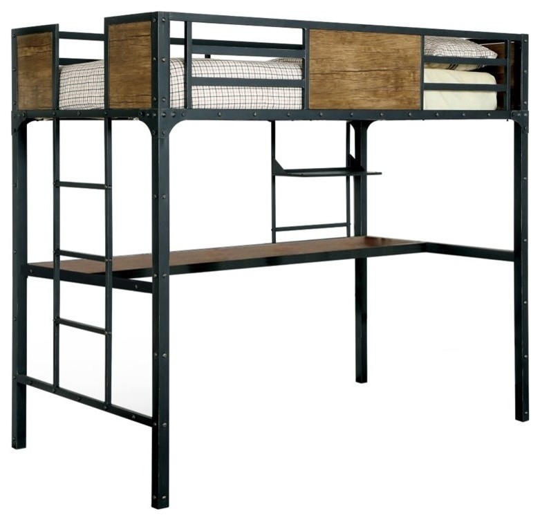 Bowery Hill Modern Metal Twin over Workstation Bunk Bed in Black