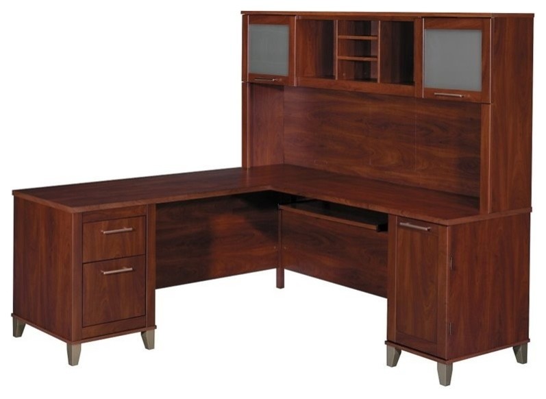 Bush Furniture Somerset 72W L Shaped Desk with Hutch in Hansen Cherry