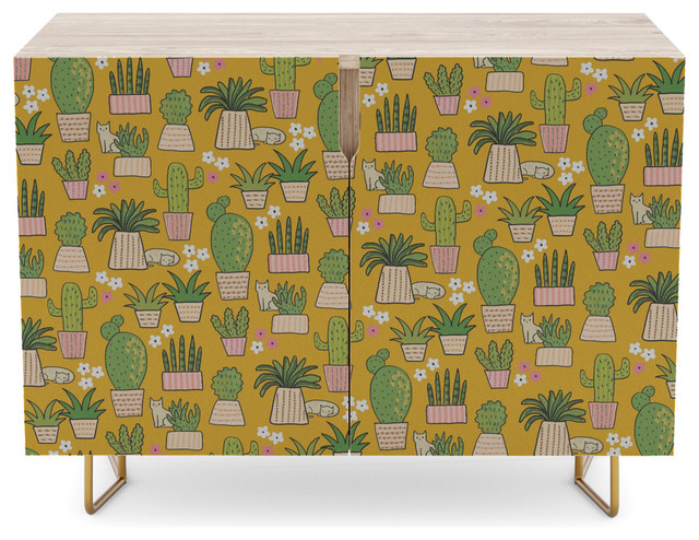 Society6 Credenza 30 Cactus Cat Yellow By Prajaktarao