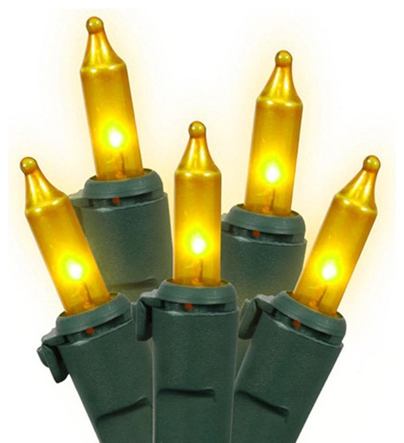 Set of 100 Opaque Gold Mini Christmas Lights - Green Wire