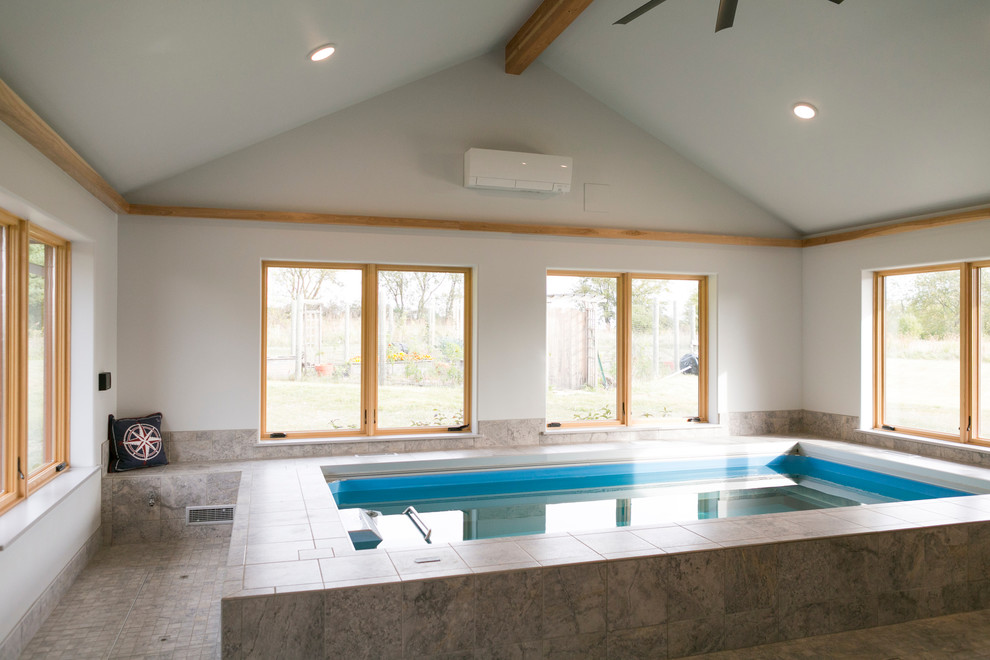 Mid-sized transitional indoor tile and rectangular lap pool house photo