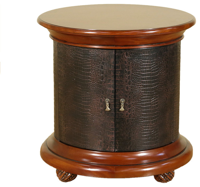 Houzz Mbw Furniture Mahogany American Drew Bob Mackie Croc Mahogany American Drew Bob Mackie Croc Leather Round Nightstand Side Table Traditional Tables
