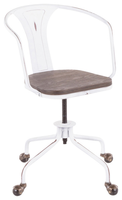 Lumisource Oregon Task Chair, White Metal and Espresso Wood