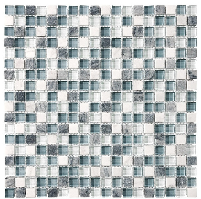 Bliss BSW58 Stone and Glass Square Mosaic Tile, 12"x12" Contemporary