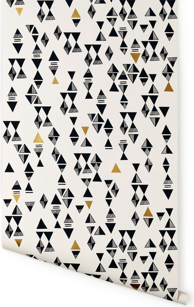 Triangles Wallpaper, White/Gold